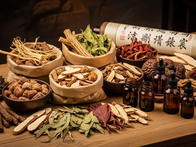 Byliny tradiční čínské medicíny a medicinální houby používané jako podpora při uzlíkových stavech štítné žlázy.